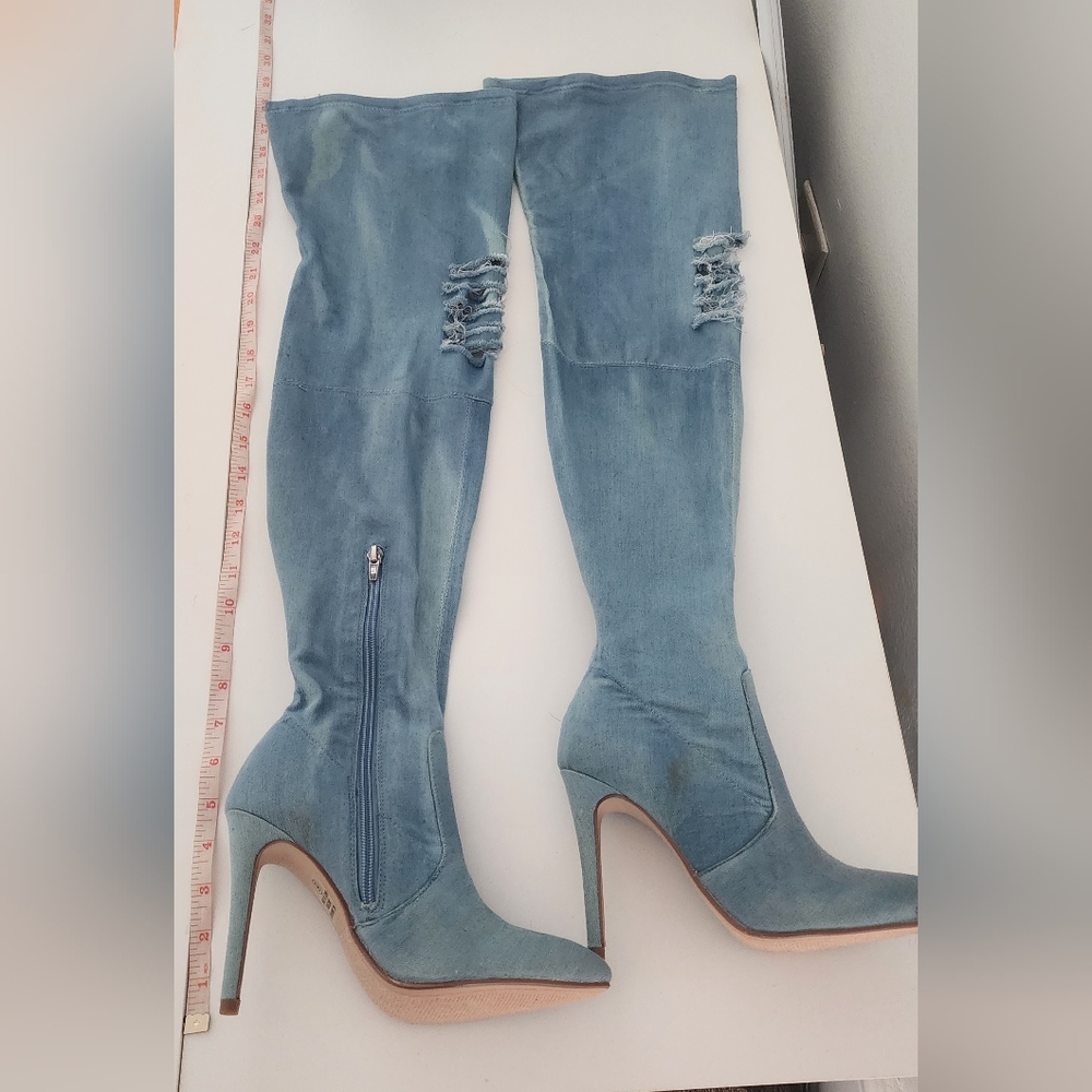 Denim over the knee stilletto boots